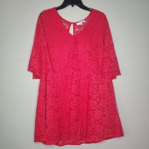 𝅺Francesca's Medium red lace 3/4bell sleeves dress